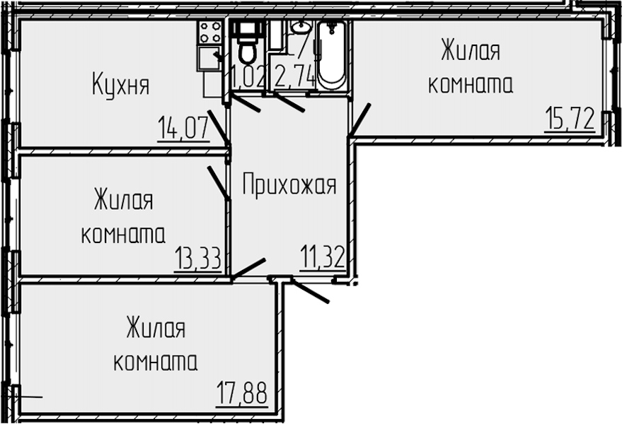 3-комнатная квартира 76.08 м², 1/8 эт., ЖК «SERTOLOVO PARK»